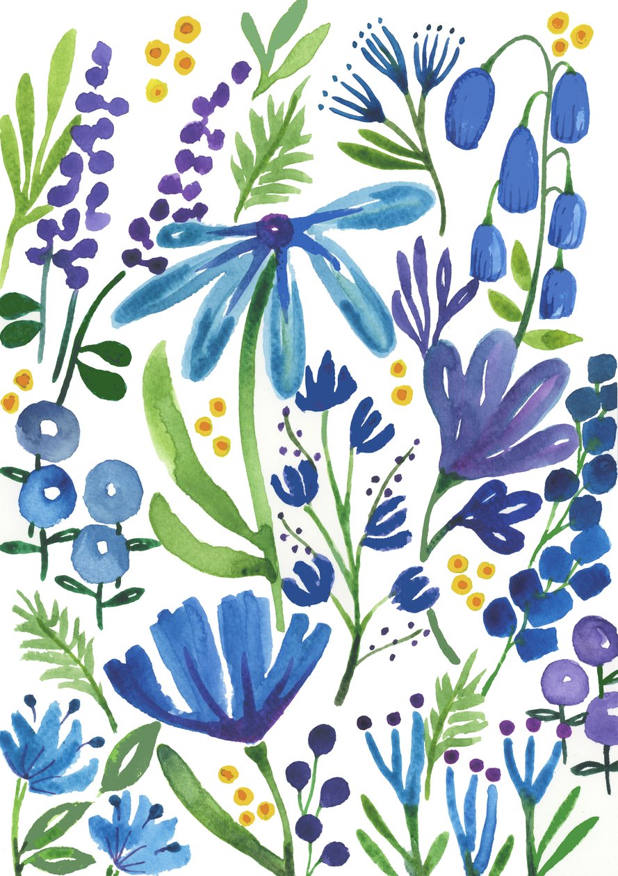 Fiori blu, 2018 (acquerello) da Elizabeth Rider