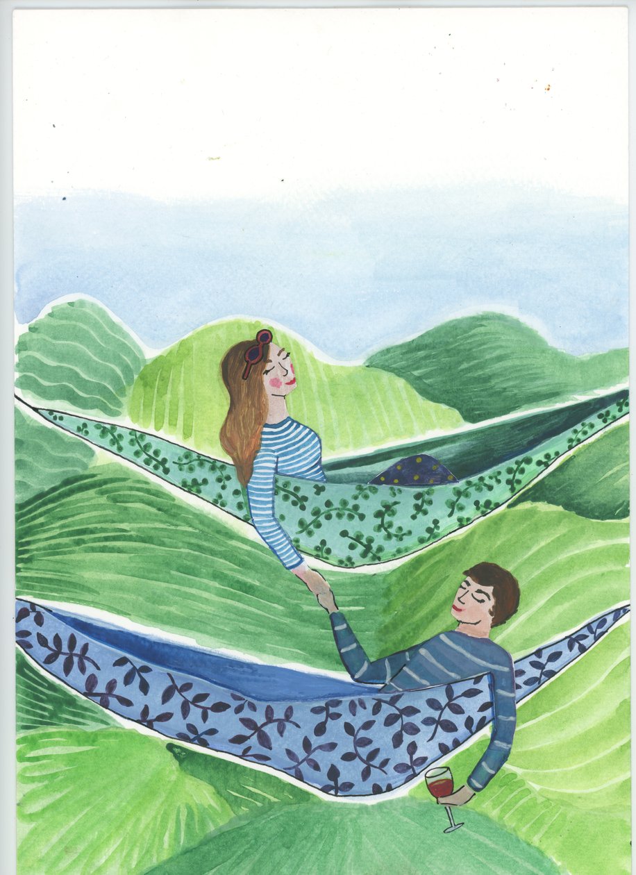 Hanging Out, 2018 (acquerello e collage) da Elizabeth Rider
