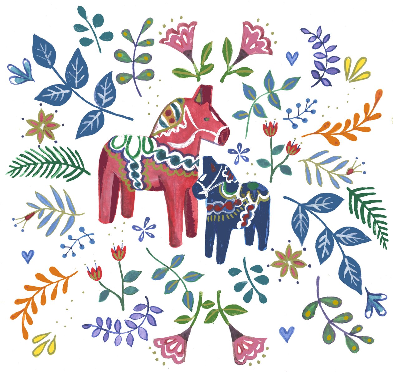 Cavallo Dala svedese, 2018 (acquerello e acrilico) da Elizabeth Rider