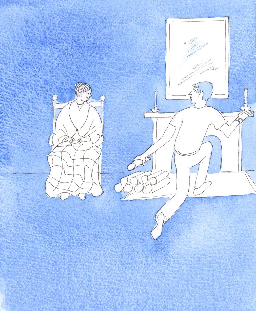 Un uomo dimostra vero amore se va a trovare sua madre e la aiuta, 2005 (acquerello su carta) da Elizabeth Wang