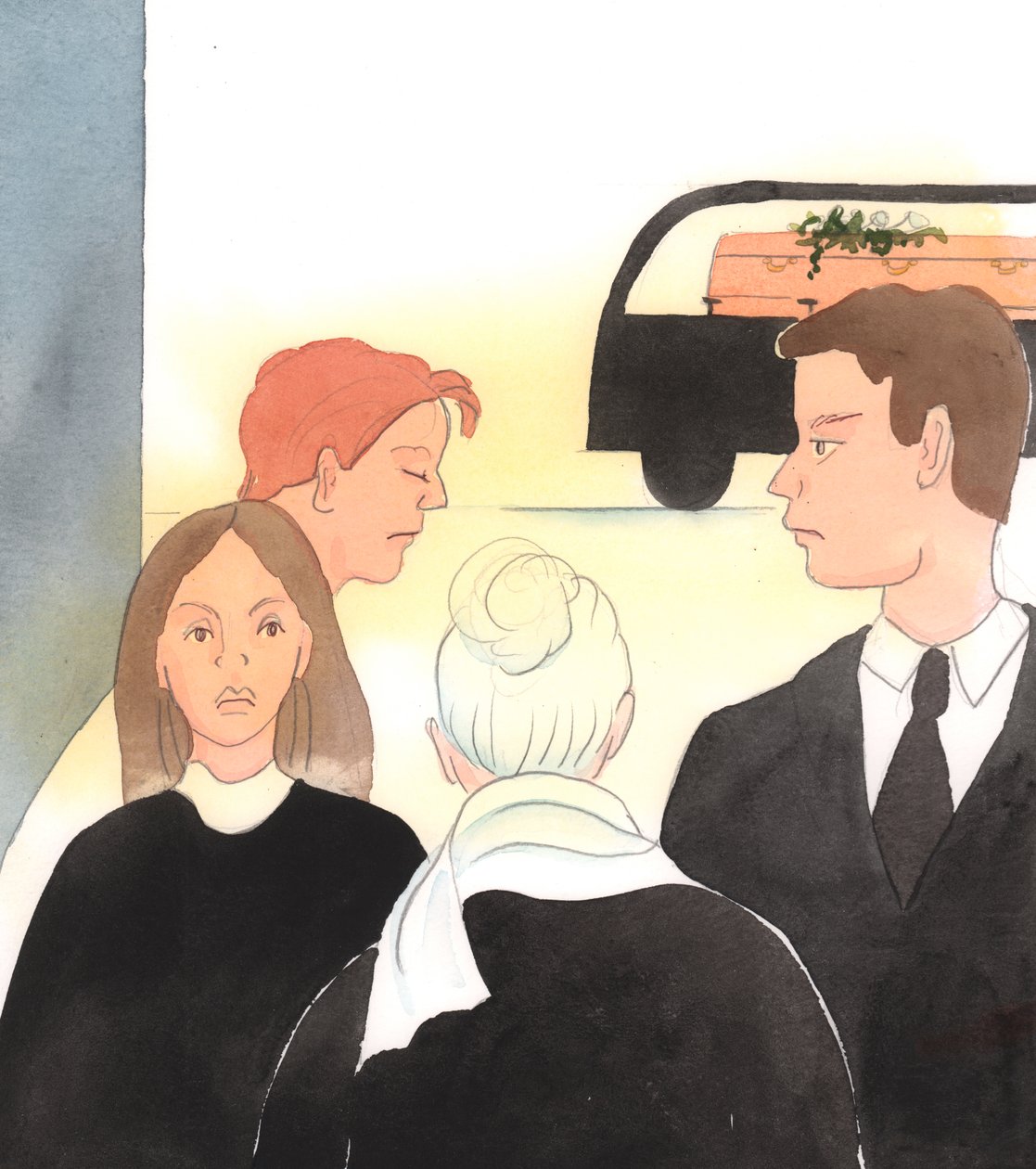 Cristo è contento quando ci facciamo avanti quando le persone sono in lutto, per offrire conforto o per fare domande gentili - anche se queste persone sono estranee, 2005 (acquerello su carta) da Elizabeth Wang