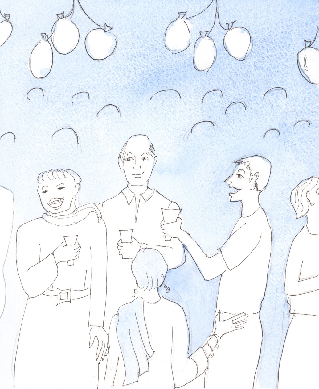 Cristo guarda con gioia quando celebriamo la vita o una buona notizia condividendo cibo e bevande con amici, a una festa, in autentico reciproco piacere, con il desiderio di dare gioia e confortare i cuori stanchi. Il Cielo da Elizabeth Wang