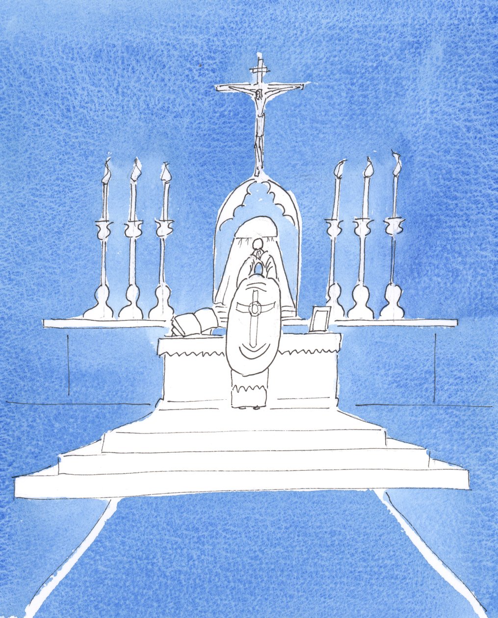 Cristo mi ha detto, a proposito della Messa tridentina: "È mio desiderio che il Rito Antico venga ripristinato, e così contribuire a ripristinare la riverenza in tutta la terra", 2005 (acquerello su carta) da Elizabeth Wang