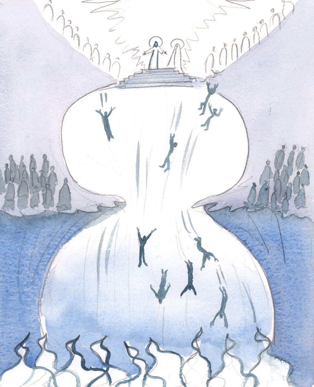 Cristo mi ha mostrato le centinaia di piccole figure nel grande panorama che si apre davanti a me, 2005 (acquerello su carta) da Elizabeth Wang