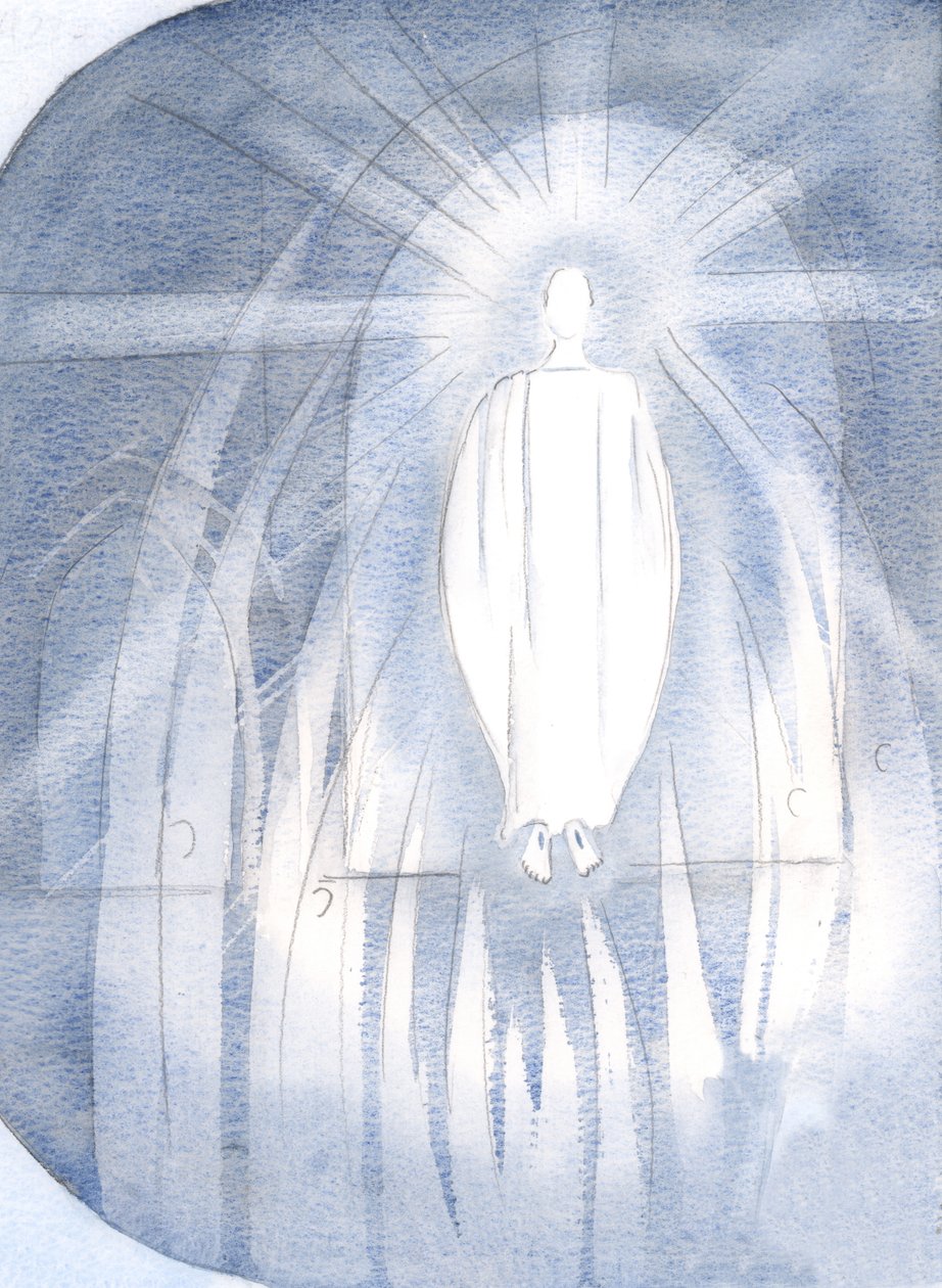 Cristo stava davanti al tabernacolo, circondato da angeli adoranti da Elizabeth Wang