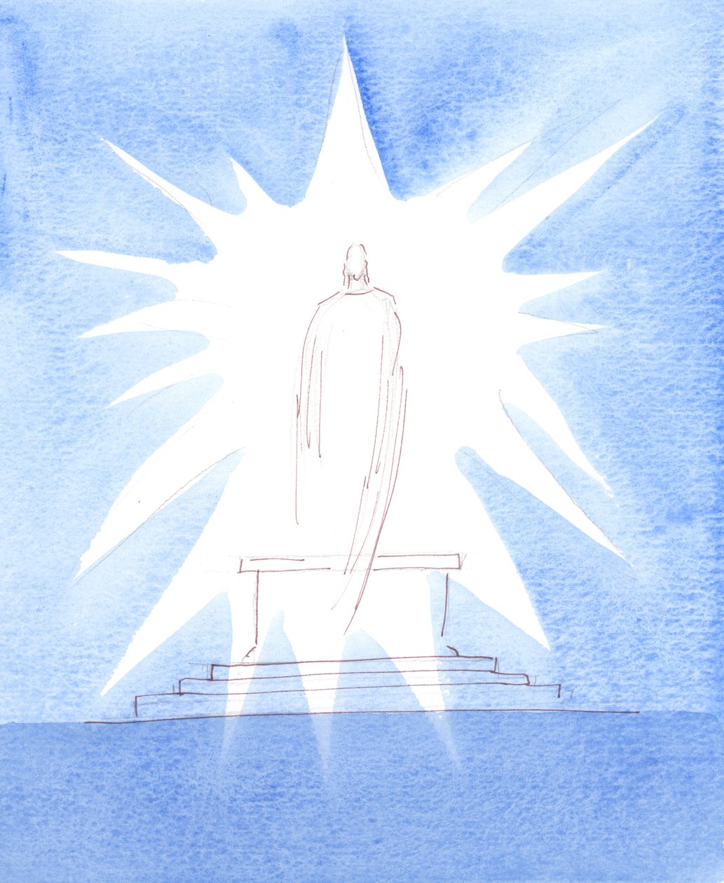 Cristo era presente nella gloria, alla Consacrazione, raggiante della maestà divina, rivelandosi come Vero Dio, fatto uomo, che nella sua umiltà è stato disposto ad accettare la persecuzione e la morte, 2005 (acquerello su carta) da Elizabeth Wang