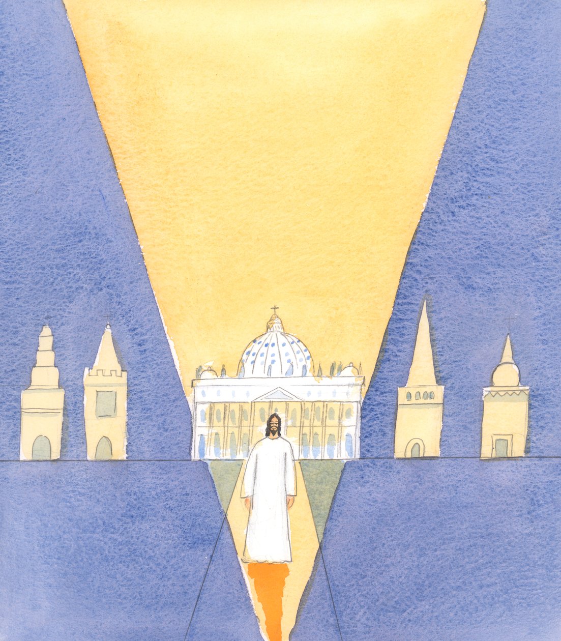 Nessun altro corpo, tra i gruppi cristiani, è Uno e Santo e Cattolico e Apostolico, come la Chiesa Cattolica, e con Cristo stesso presente in essa nei sacramenti, in particolare il Santissimo Sacramento, 2005 (acquerello su carta) da Elizabeth Wang