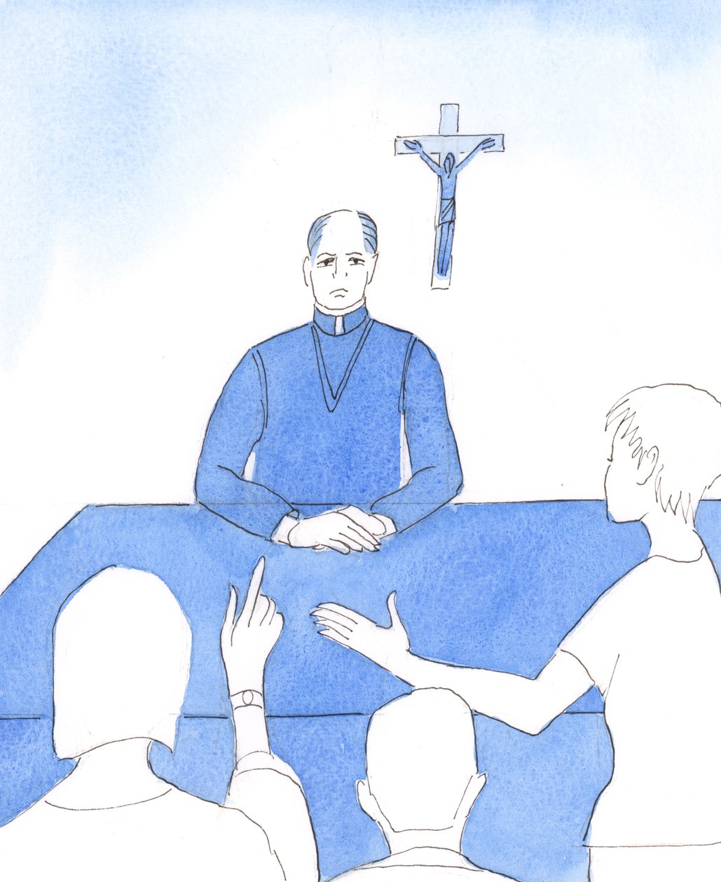 Il Signore chiede ai Vescovi di guardare indietro alla loro vita. Hanno mai omesso di parlare di morale, per esempio, per paura di turbare le persone o di allontanarle, 2005 (acquerello su carta) da Elizabeth Wang