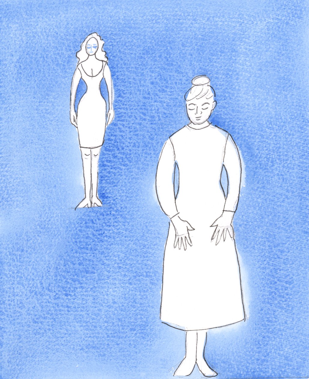 Il Signore invita le donne a vestirsi in modo modesto, come suggerito dalle Sacre Scritture, contribuendo così a promuovere la castità in se stesse e negli altri, 2004 (acquerello su carta) da Elizabeth Wang