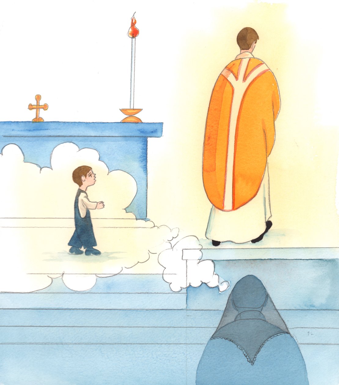 La madre di un sacerdote deve riconoscere il suo ruolo nello sviluppo della sua vocazione, 2005 (acquerello su carta) da Elizabeth Wang