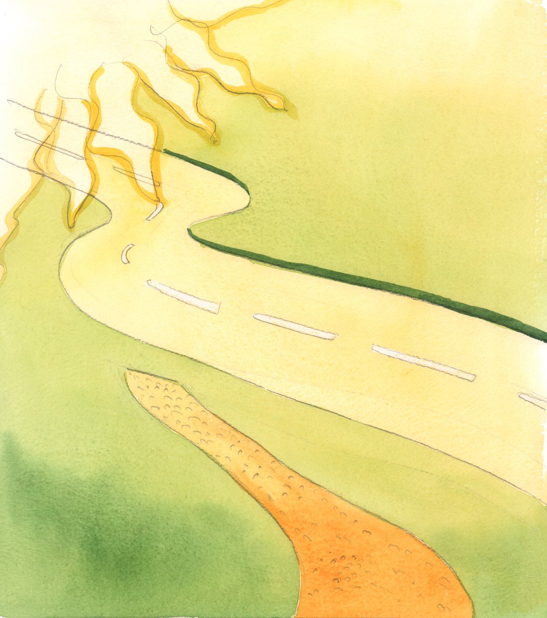 La nuova strada che si sta costruendo rappresenta la strada mai percorsa prima dalla coppia che ora è diventata una coppia sposata unita da Dio, 2005 (acquerello su carta) da Elizabeth Wang