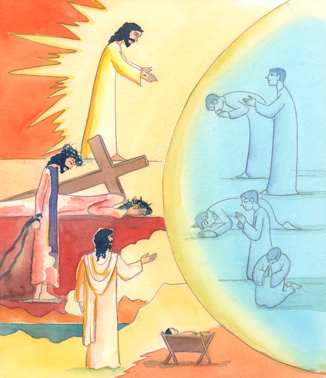 Attraverso la preghiera, soprattutto attraverso il ciclo della preghiera liturgica della Chiesa, possiamo entrare nei Misteri della vita terrena di Cristo, 2005 (acquerello su carta) da Elizabeth Wang