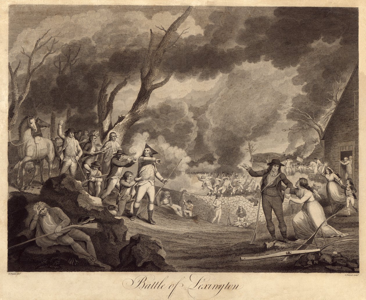 Battaglia di Lexington, inciso da Cornelius Tiebout da Elkanah Tisdale