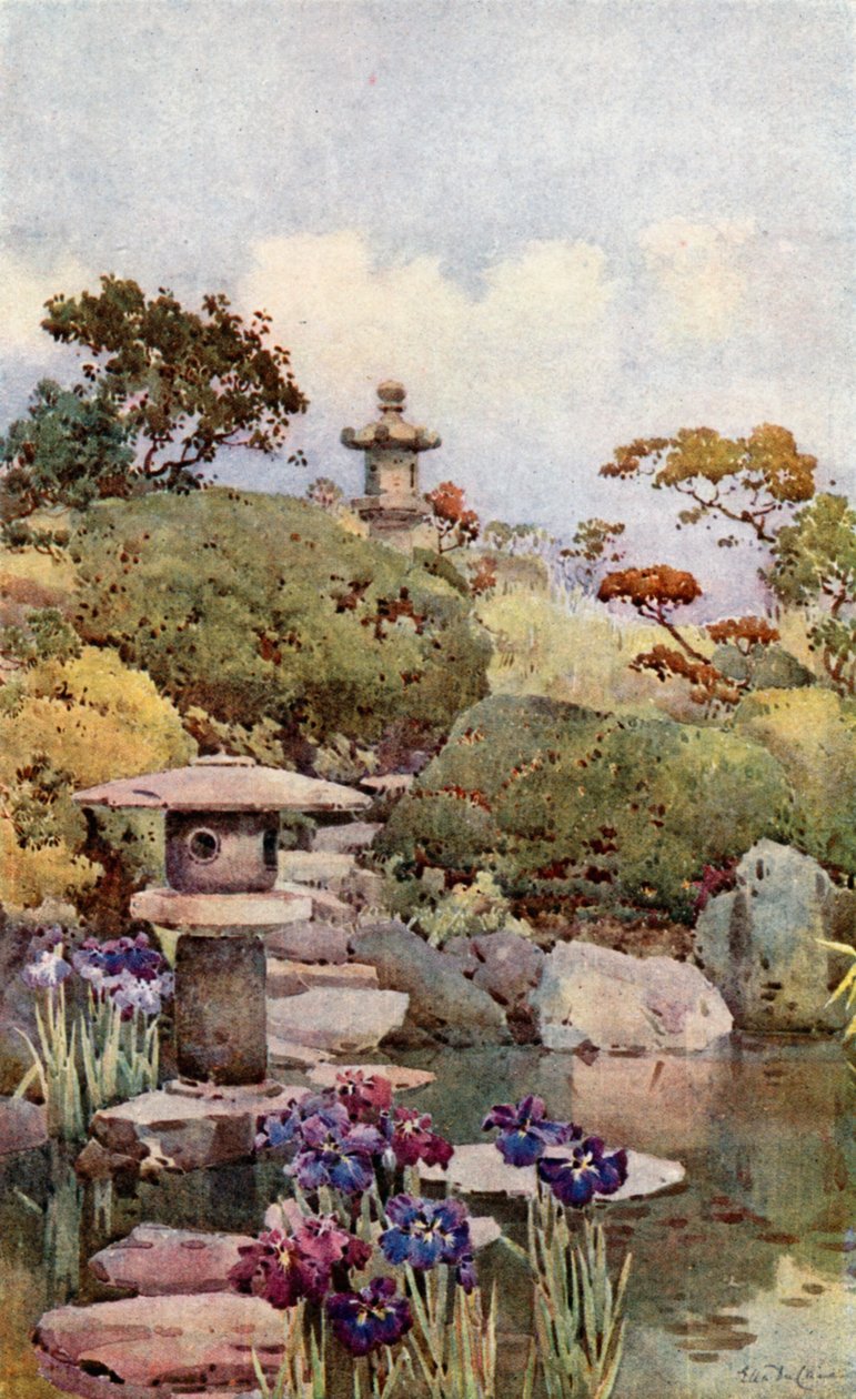 Un giardino di Tokyo (litografia a colori) da Ella Du Cane