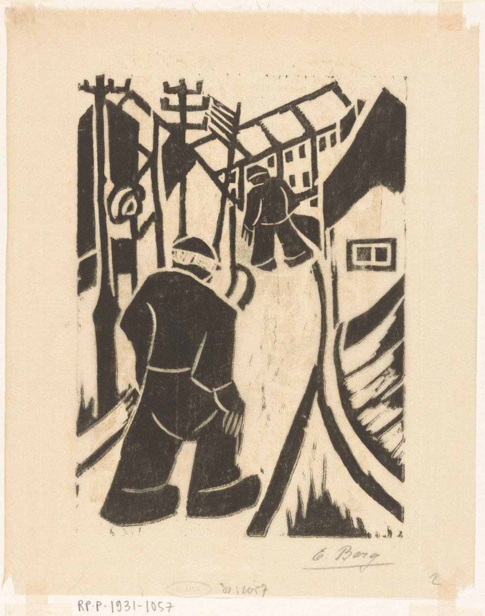 Due figure in una strada di paese da Else Berg (signed by artist)