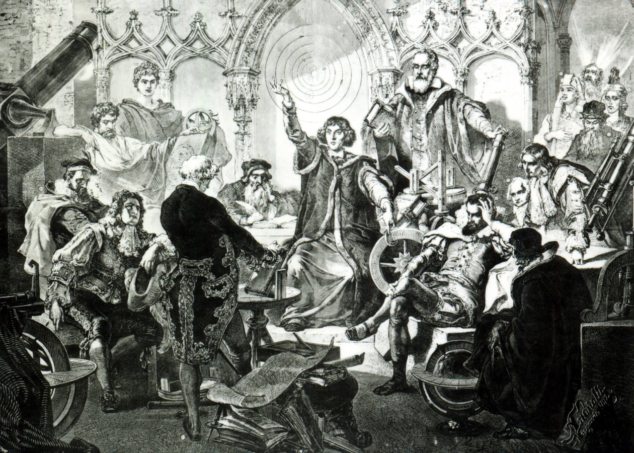 Nicolaus Copernicus (1473-1543) che spiega la sua teoria, 1873 da Elviro Michael Andriolli