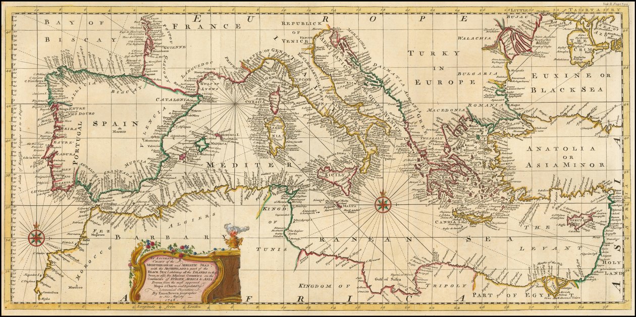 Carta geografica del 1748 - Carta accurata del Mediterraneo e dell