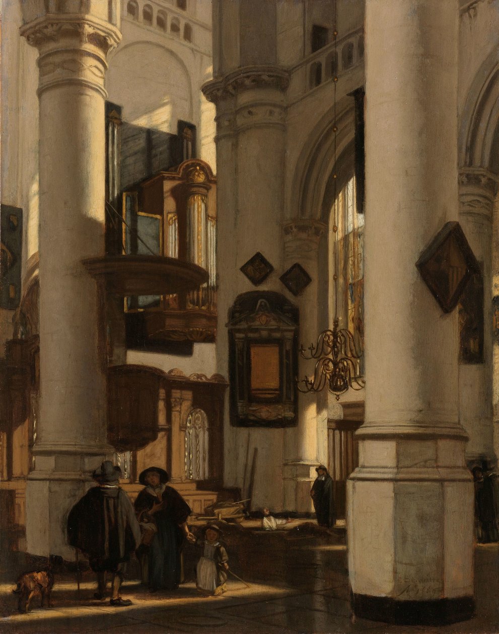 Interno di una chiesa protestante gotica, con un becchino nel coro da Emanuel de Witte