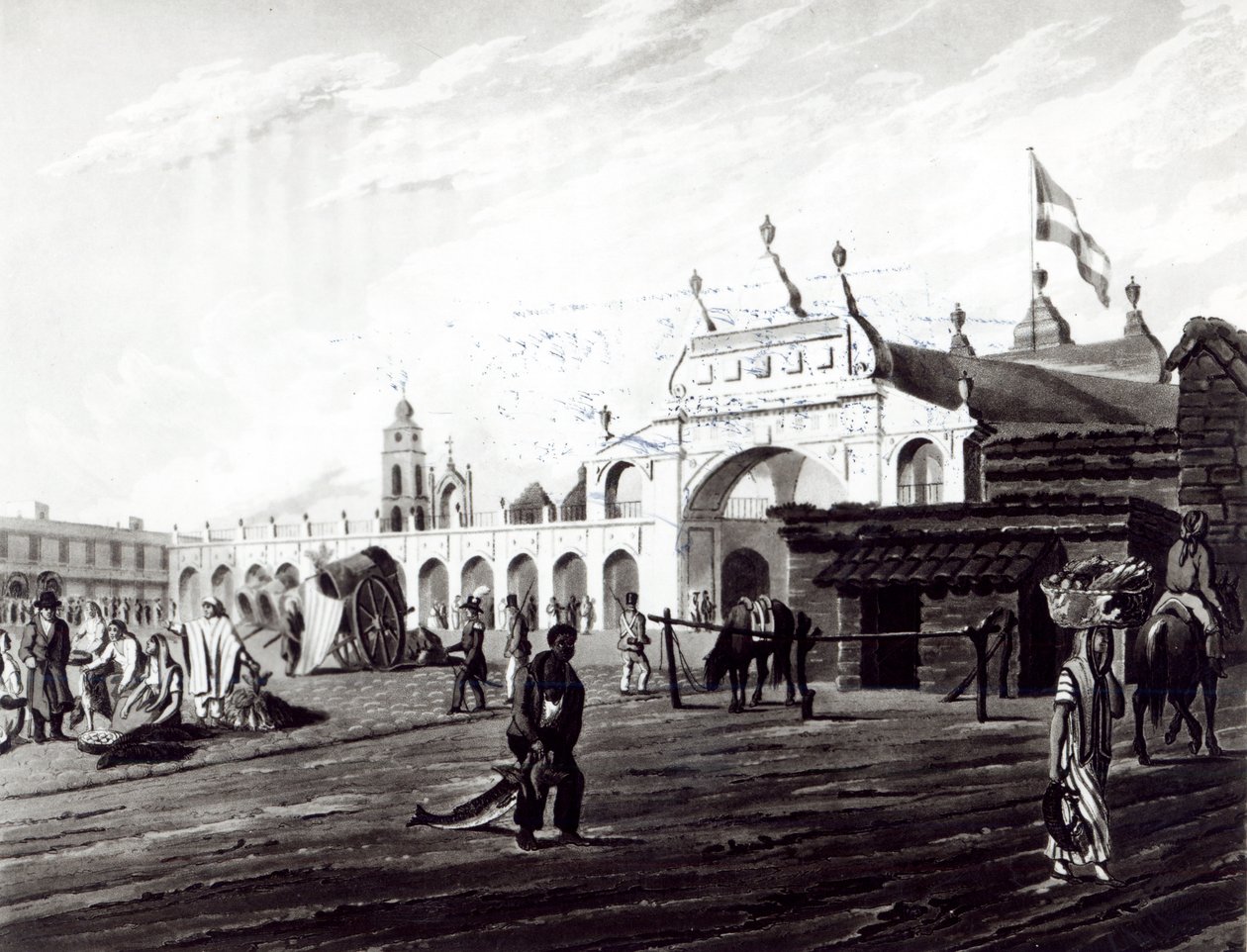Piazza del Mercato, inciso da Daniel Havell, 1820 da Emeric Essex Vidal
