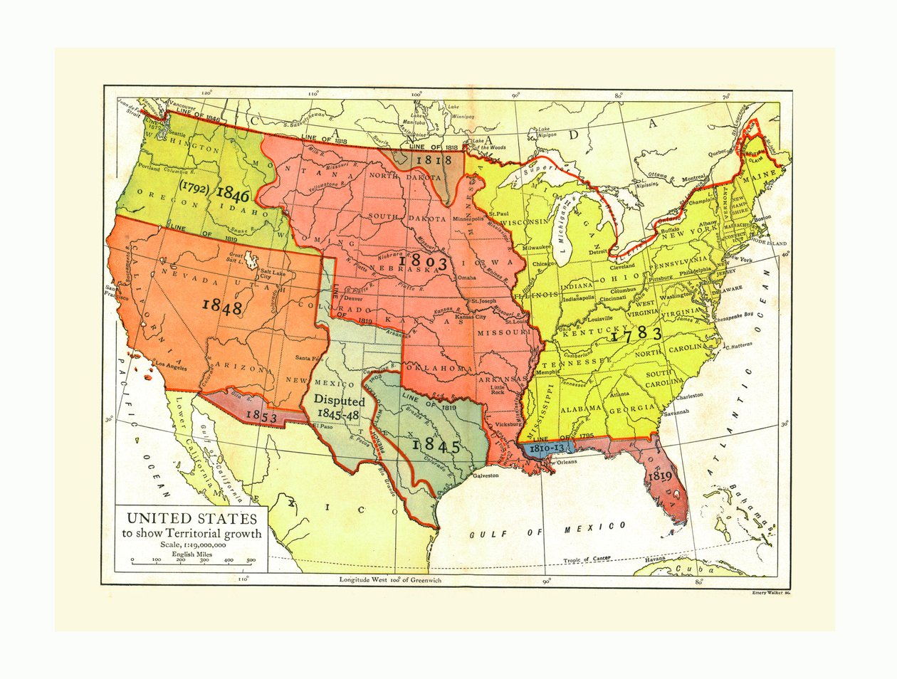 Mappa della Crescita degli Stati Uniti, c1910s da Emery Walker