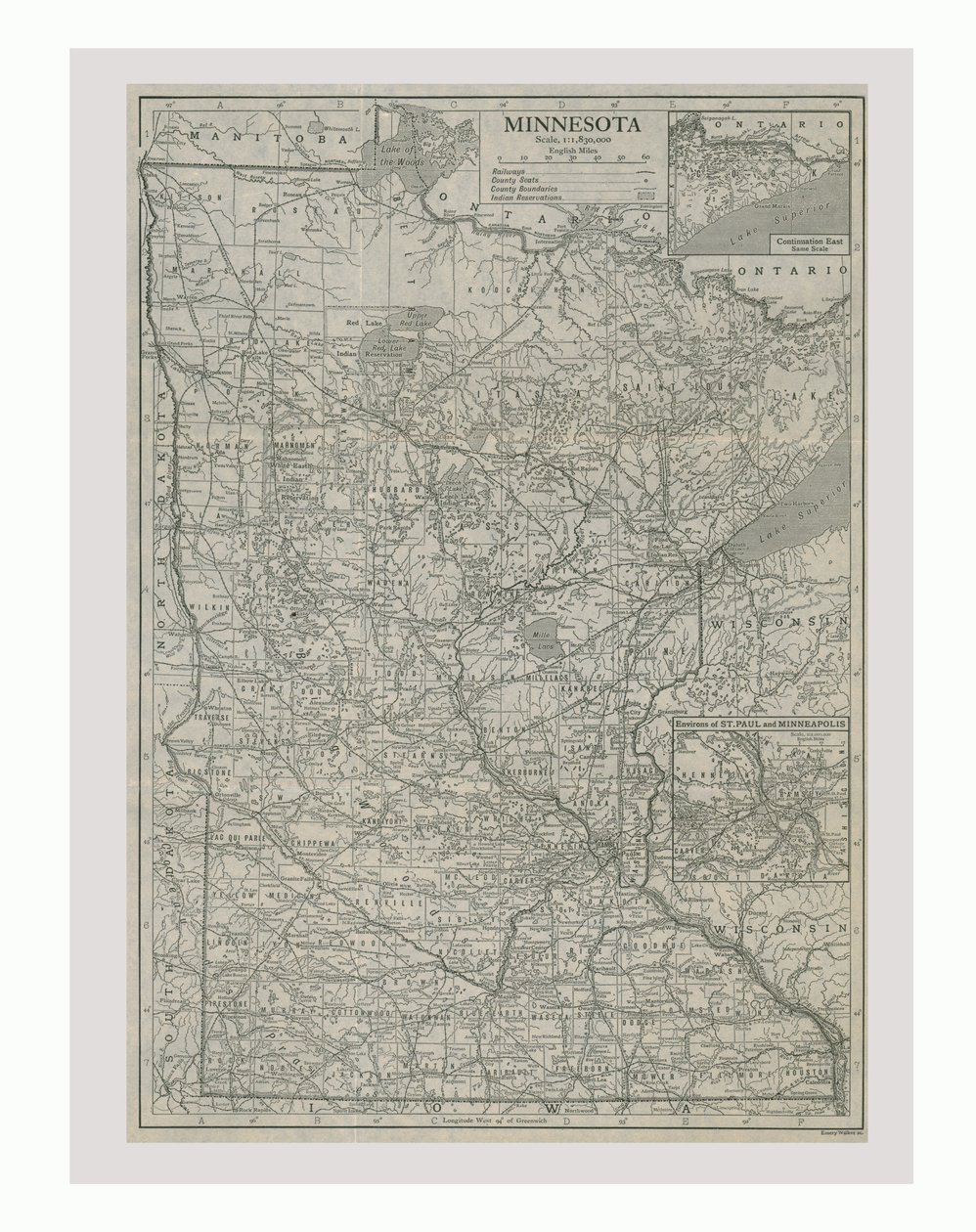 Mappa del Minnesota, USA, c1900 da Emery Walker