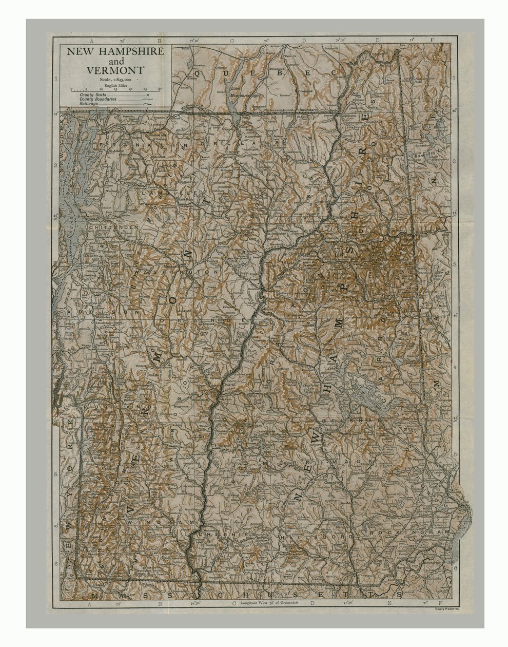 Mappa del New Hampshire e del Vermont, USA, c1900s da Emery Walker
