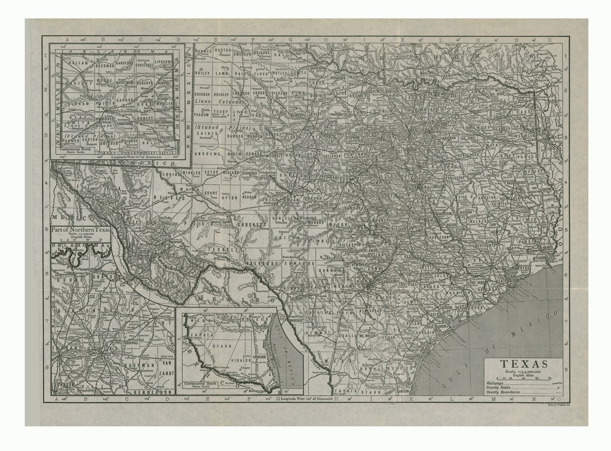 Mappa del Texas, USA, c1910 da Emery Walker