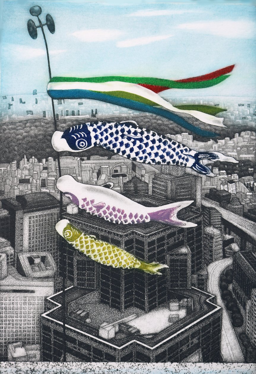 Koinobori, 2007 (acquaforte) da Emiko Aida