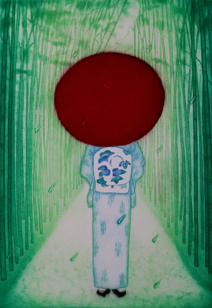 Ombrello rosso, 2007 (acquaforte) da Emiko Aida