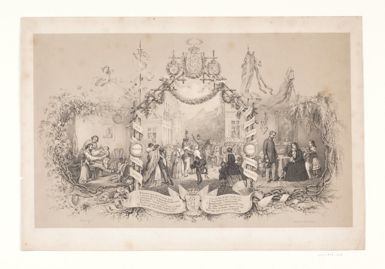 Foglio commemorativo del ritorno delle truppe dopo la guerra 1848-1850 da Emil Ditlev Bærentzen