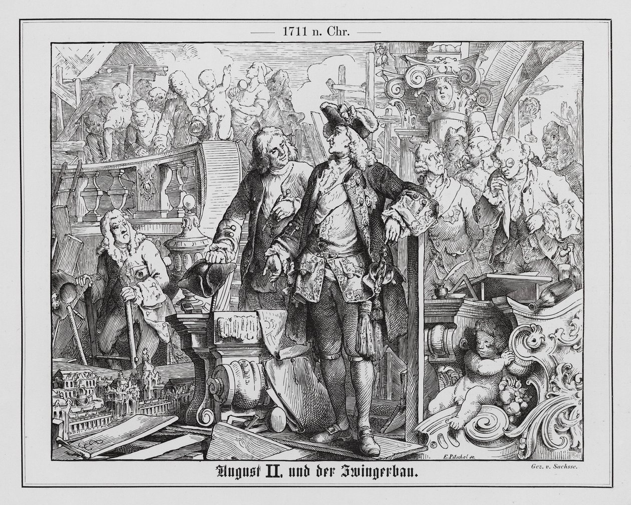 Augusto II, Elettore di Sassonia e Re di Polonia, e la costruzione del Palazzo Zwinger. da Emil Eugen Sachsse
