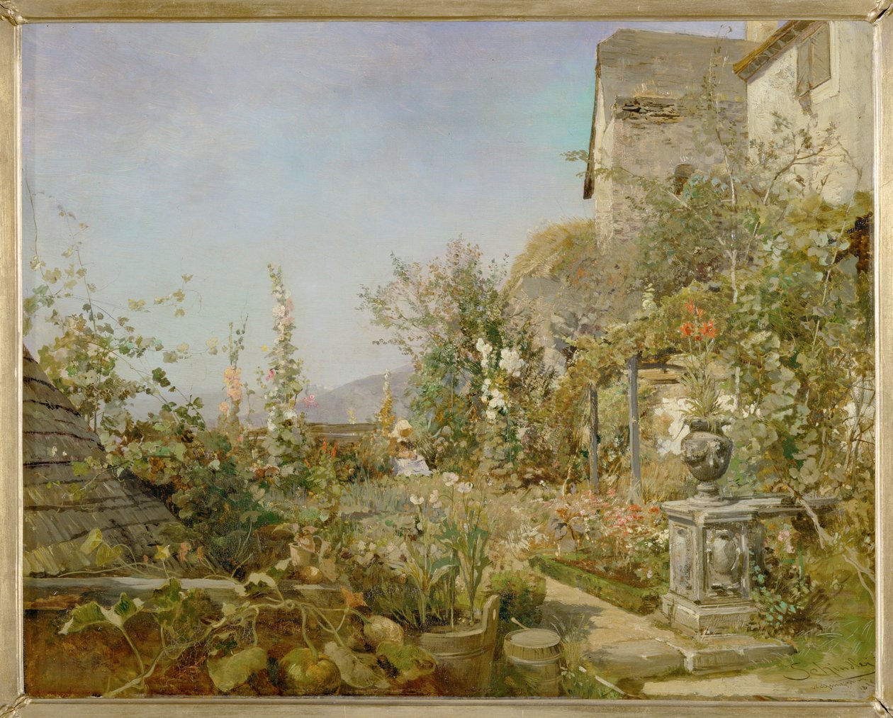 Blumengarten a Weissenkirchen - Giardino fiorito a Weissenkirchen ... (olio su tavola) da Emil Jakob Schindler