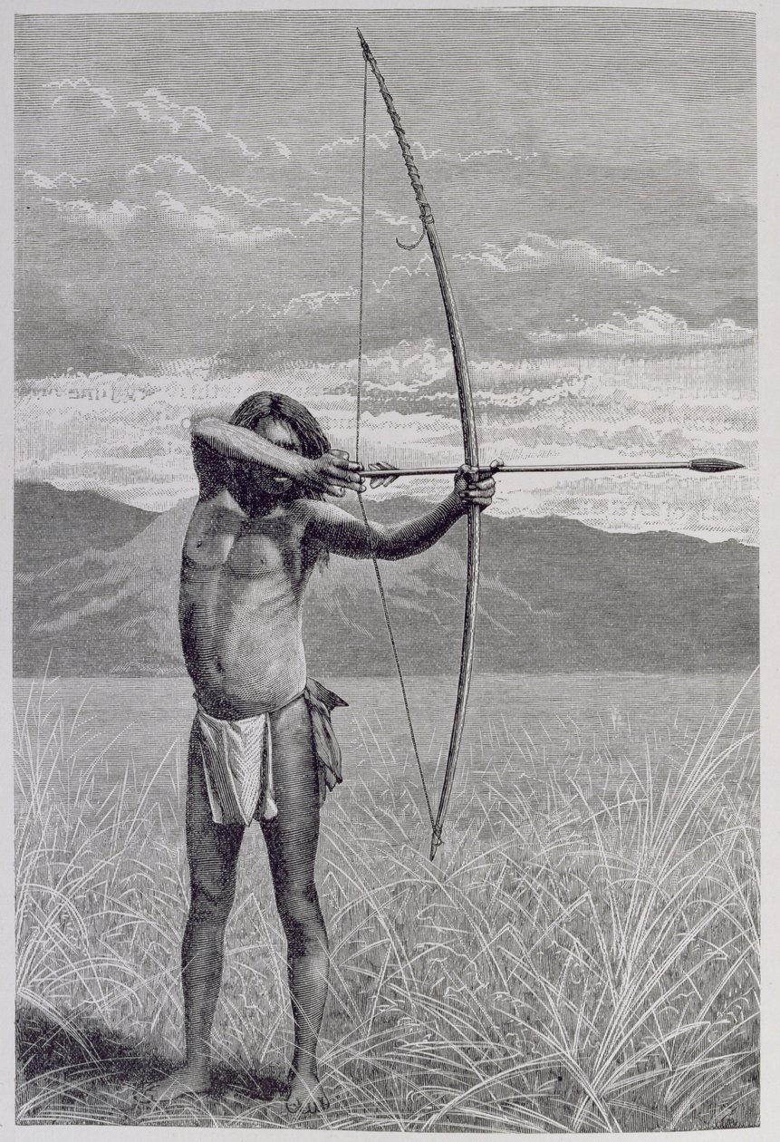 Un Veddah di Ceylon che tira con l