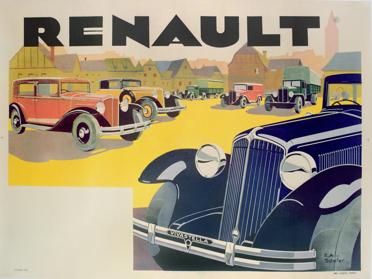 Pubblicità per automobili Renault, c.1920 da Emile Andre Schefer