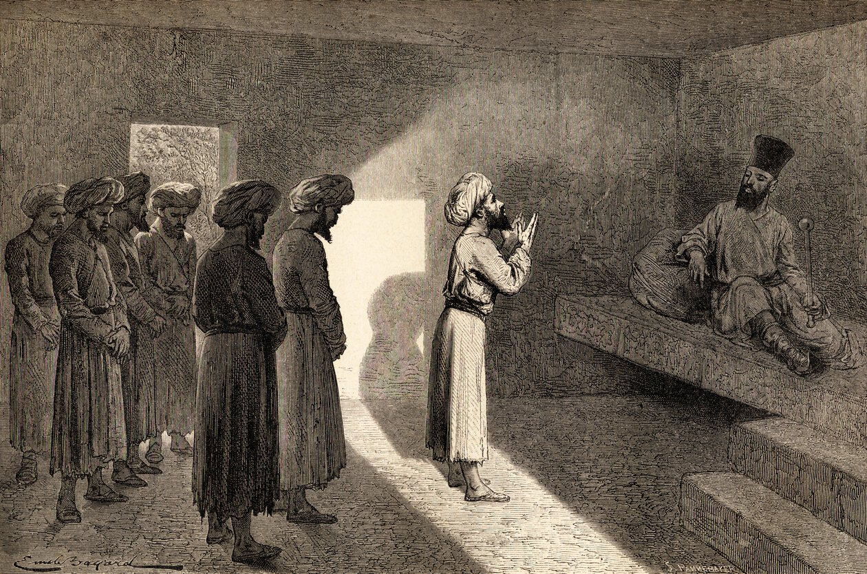 Arminio Vambery ricevuto in udienza dal Khan di Khiva, Uzbekistan, Asia Centrale, durante i suoi viaggi nel 1863, illustrazione da 