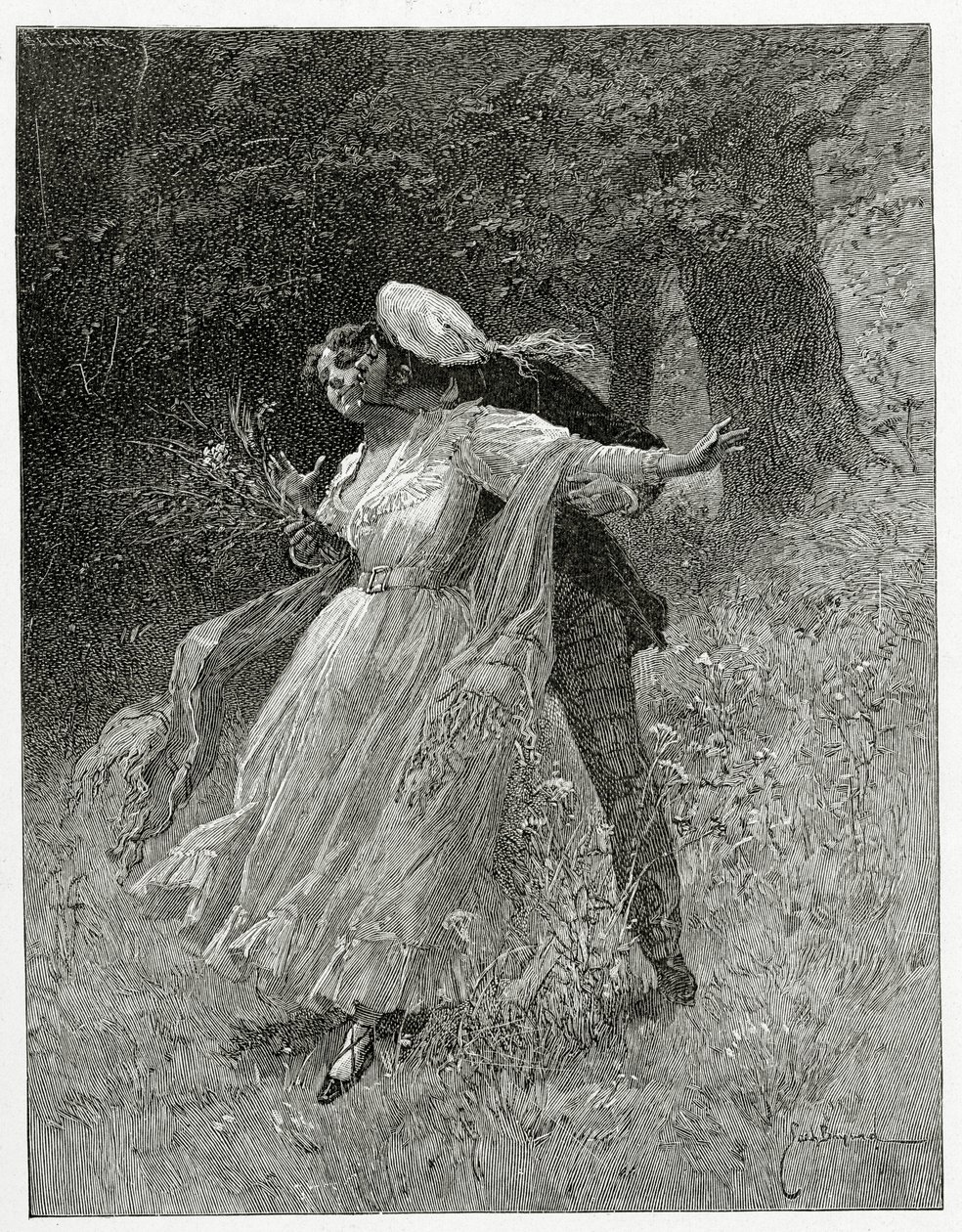 Giovinezza, Le canzoni delle strade e dei boschi, XIX secolo (incisione in bianco e nero) da Emile Antoine Bayard