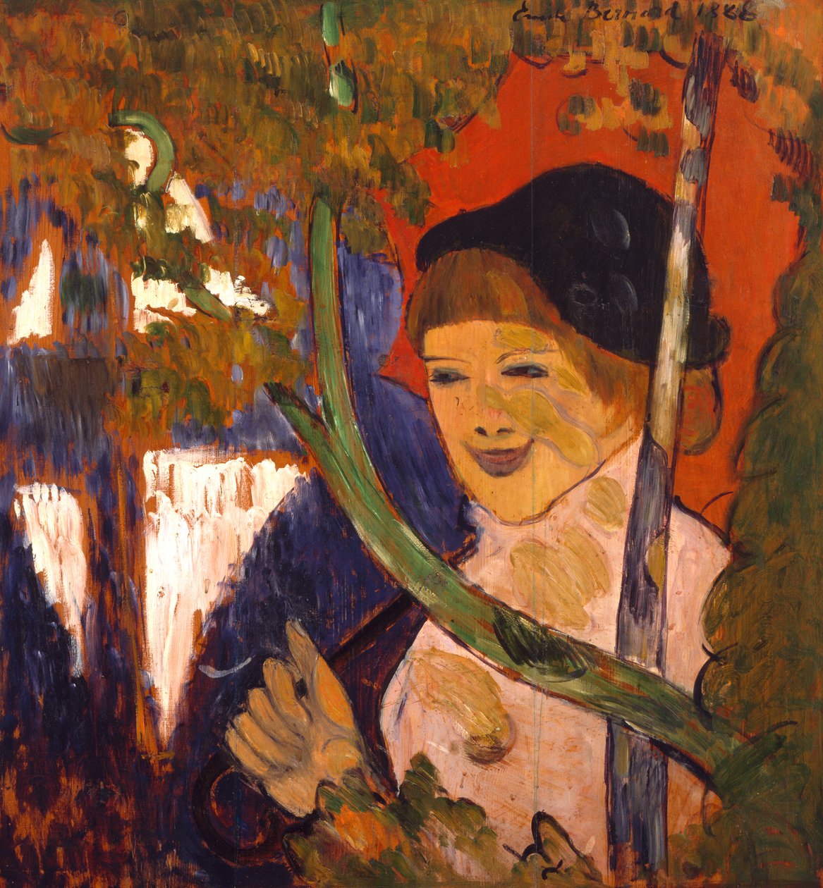 Ragazza bretone con un ombrello rosso, 1888 da Emile Bernard