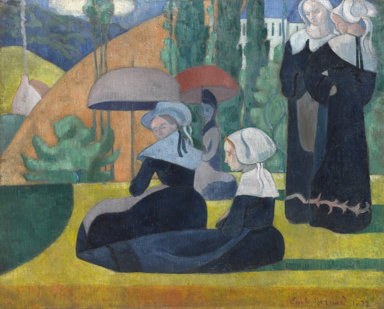 Donne bretoni con ombrelli da Emile Bernard