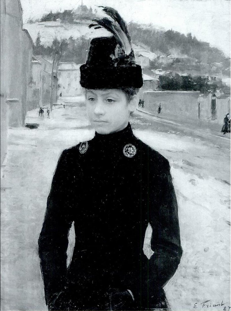 Giovane ragazza di Nancy in un paesaggio innevato da Emile Friant