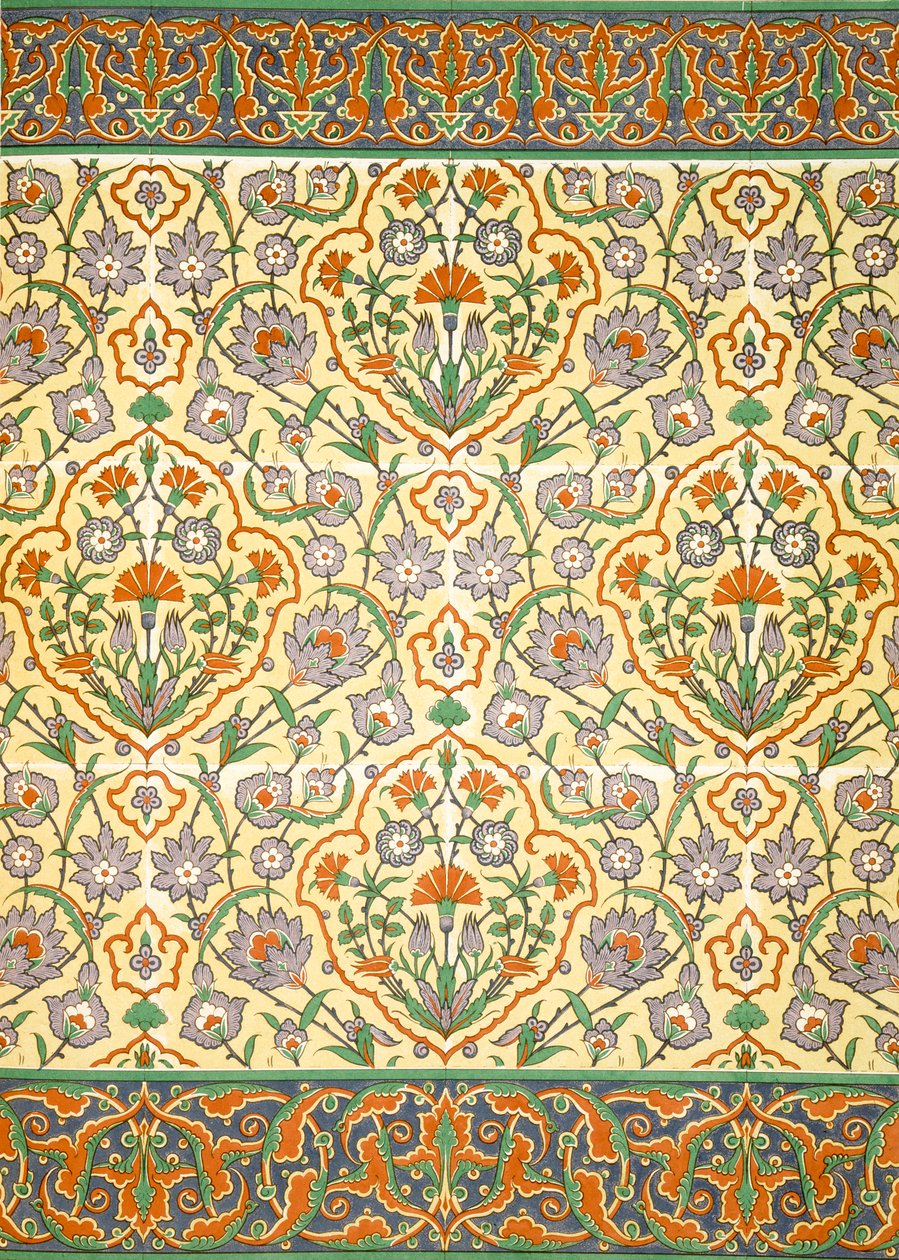 Mosaico in maiolica con bordo che utilizza motivi ripetuti altamente stilizzati con forme vegetali, da un chiosco, XIX secolo da Emile Prisse d