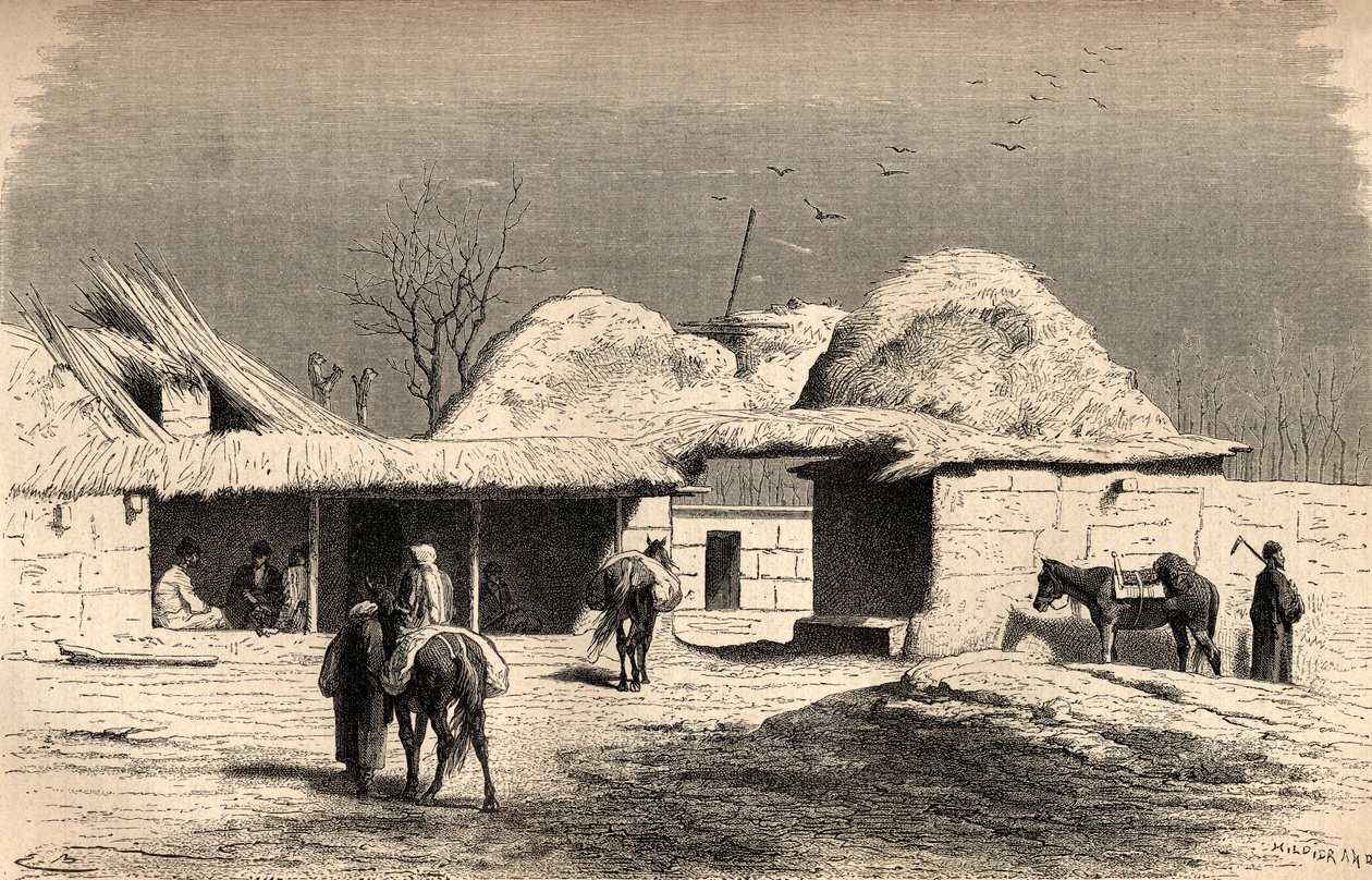 Un caravanserraglio a Tashkent, Uzbekistan, illustrazione da 