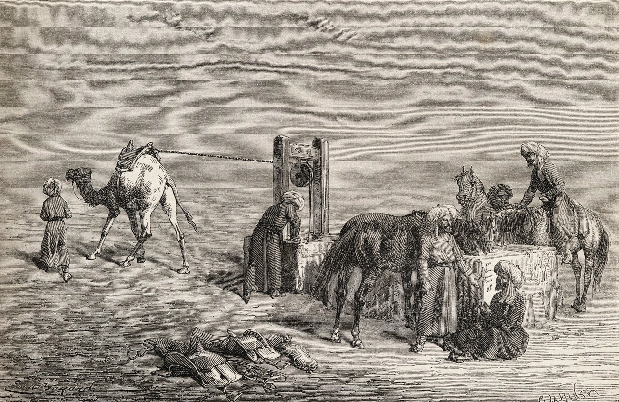 Un pozzo nel deserto tra Samarcanda e Karshi, Uzbekistan da Emile Antoine Bayard