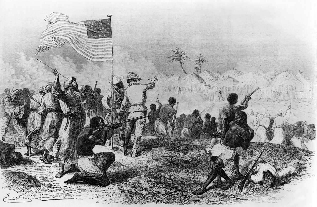 Attacco di Zimbiso alla ricerca di Livingstone 1871-1872 da Emile Antoine Bayard
