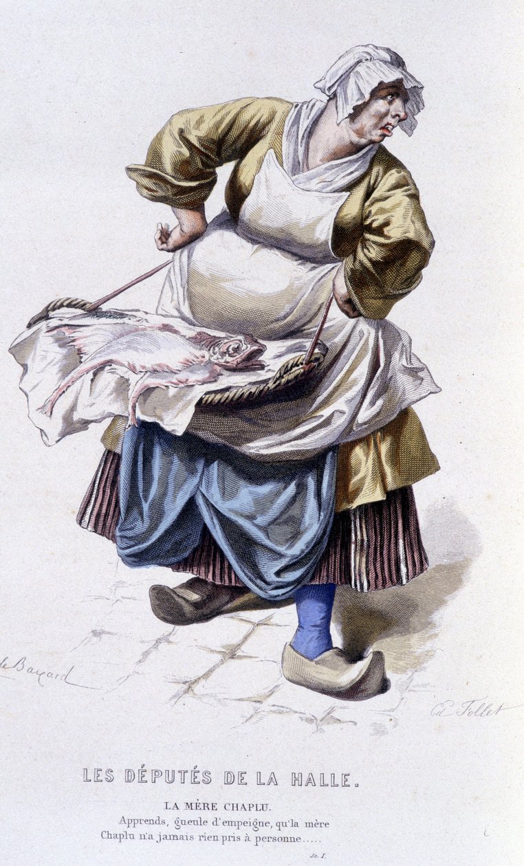 Opera completa di Beaumarchais (1732-1799) di Edouard Fournier. disegno di Emile Bayard. Ed. Laplace, Sanchez et Cie, Parigi 1876. Questa è Madre Chaplu in "I deputati della sala" da Emile Antoine Bayard