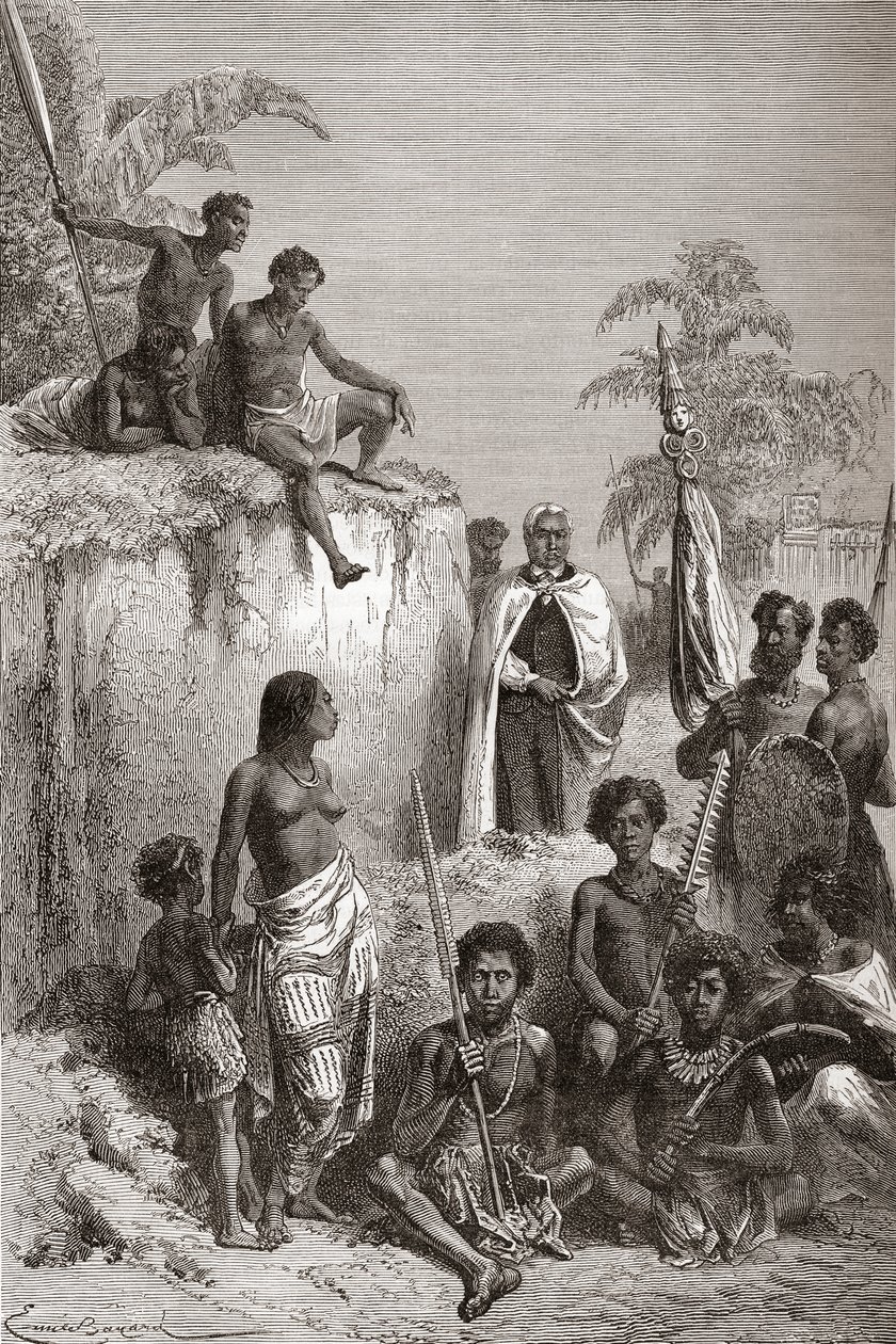 Re hawaiano Kamehameha I e i suoi guerrieri, illustrazione da 