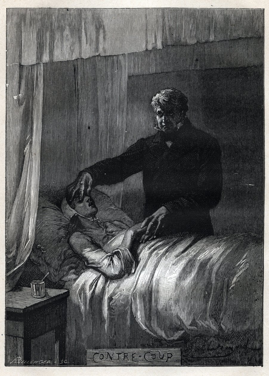 Jean Valjean chiude gli occhi alla defunta Fantine - illustrazione di Emile Bayard (1837-1891) per 