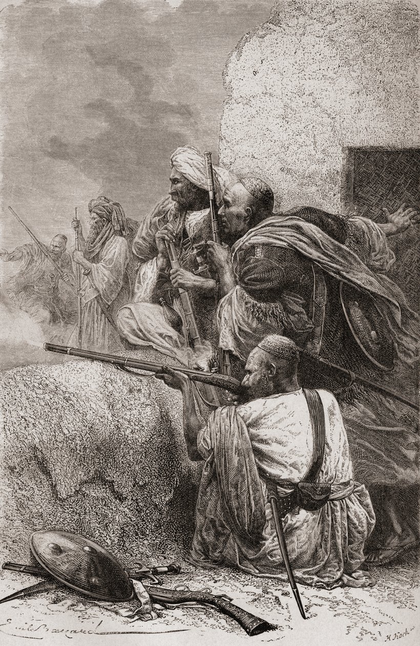 Ribelli afgani del nord che combattono i britannici nelle montagne di Hazara, Pakistan, durante il dominio britannico, 1878 da Emile Antoine Bayard