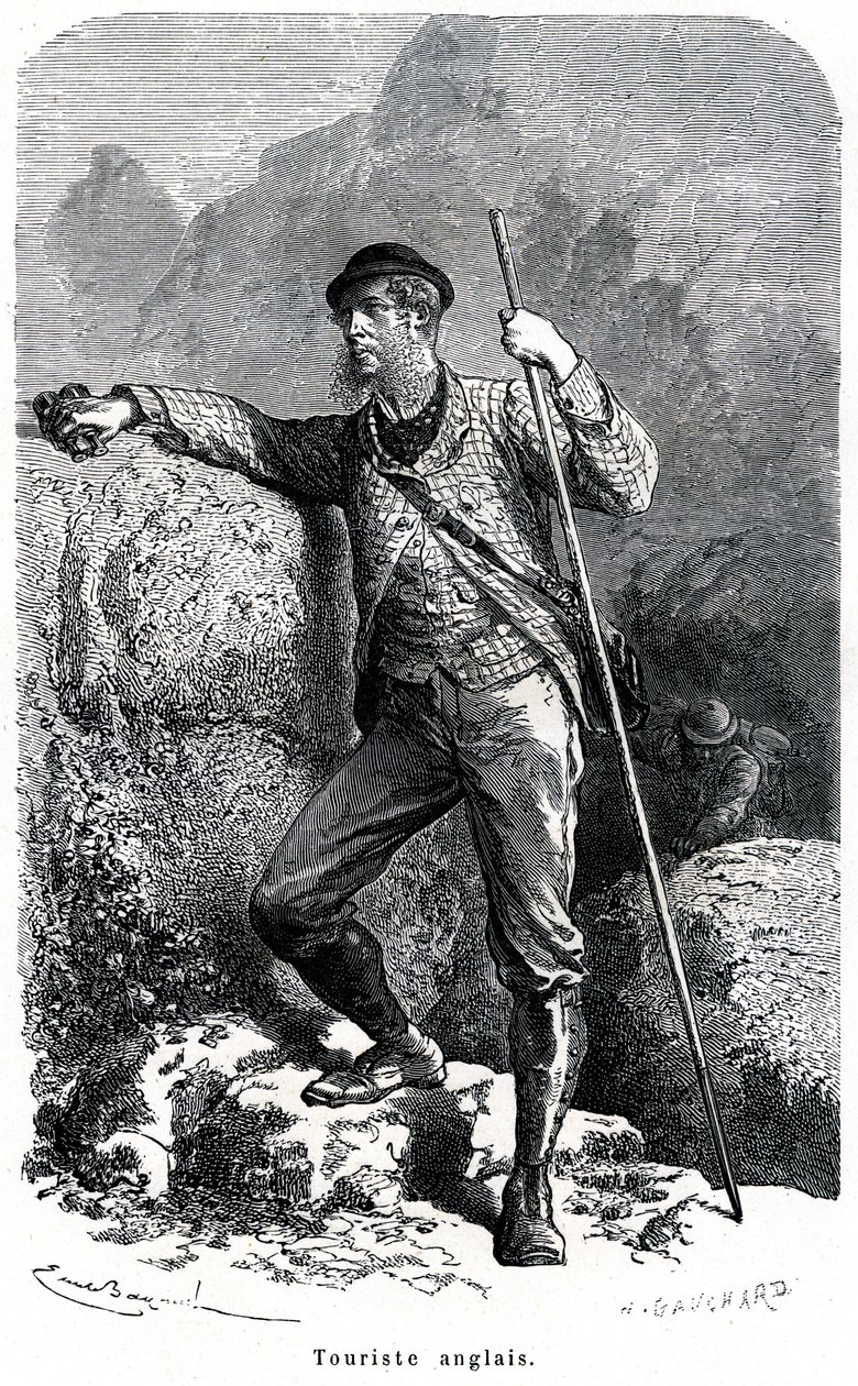 Ritratto di turista inglese di Emile Bayard - turismo nel XIX secolo - illustrazione del libro “Costumi e Caratteri dei Popoli”, edizione 1884 da Emile Antoine Bayard