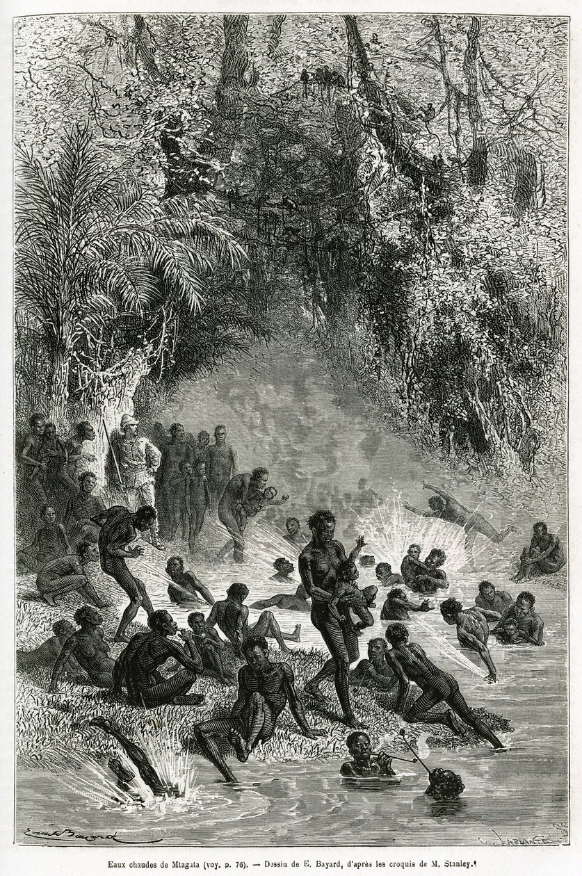 Sir Henri Morton Stanley (1841-1904) tra i bagnanti della regione di Karagoue (Camerun), che si tuffano nella vasca d