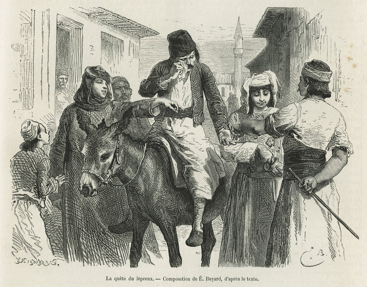 La ricerca di Leproux a Chio, disegno di Emile Bayard, per illustrare la storia "L